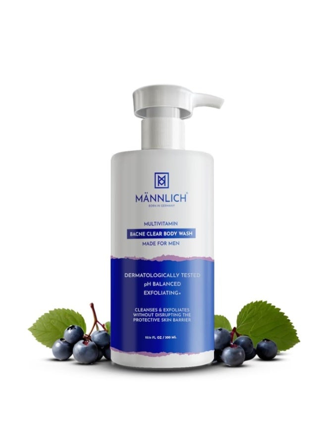 مانليش غسول الجسم للرجال من مانليش بتركيز 2% من حمض الساليسيليك لعلاج حب الشباب (300 مل) - جل استحمام لتنظيف الجسم وعلاج حب الشباب لدى الرجال - يحتوي على 3% نياسيناميد للوقاية من حب الشباب وتقشير البشرة وتغذيتها - مناسب لجميع أنواع البشرة - خالٍ من البارابين وكبريتات لوريل الصوديوم. - Image 1